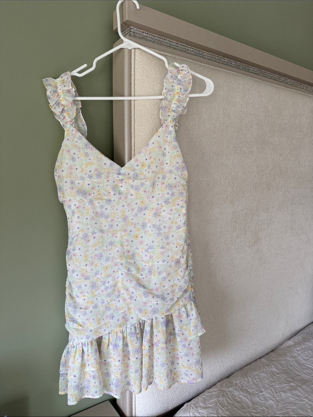 Elodie Pastel Floral Ruffle Strap Dress - Yellow, Purple, Light Blue